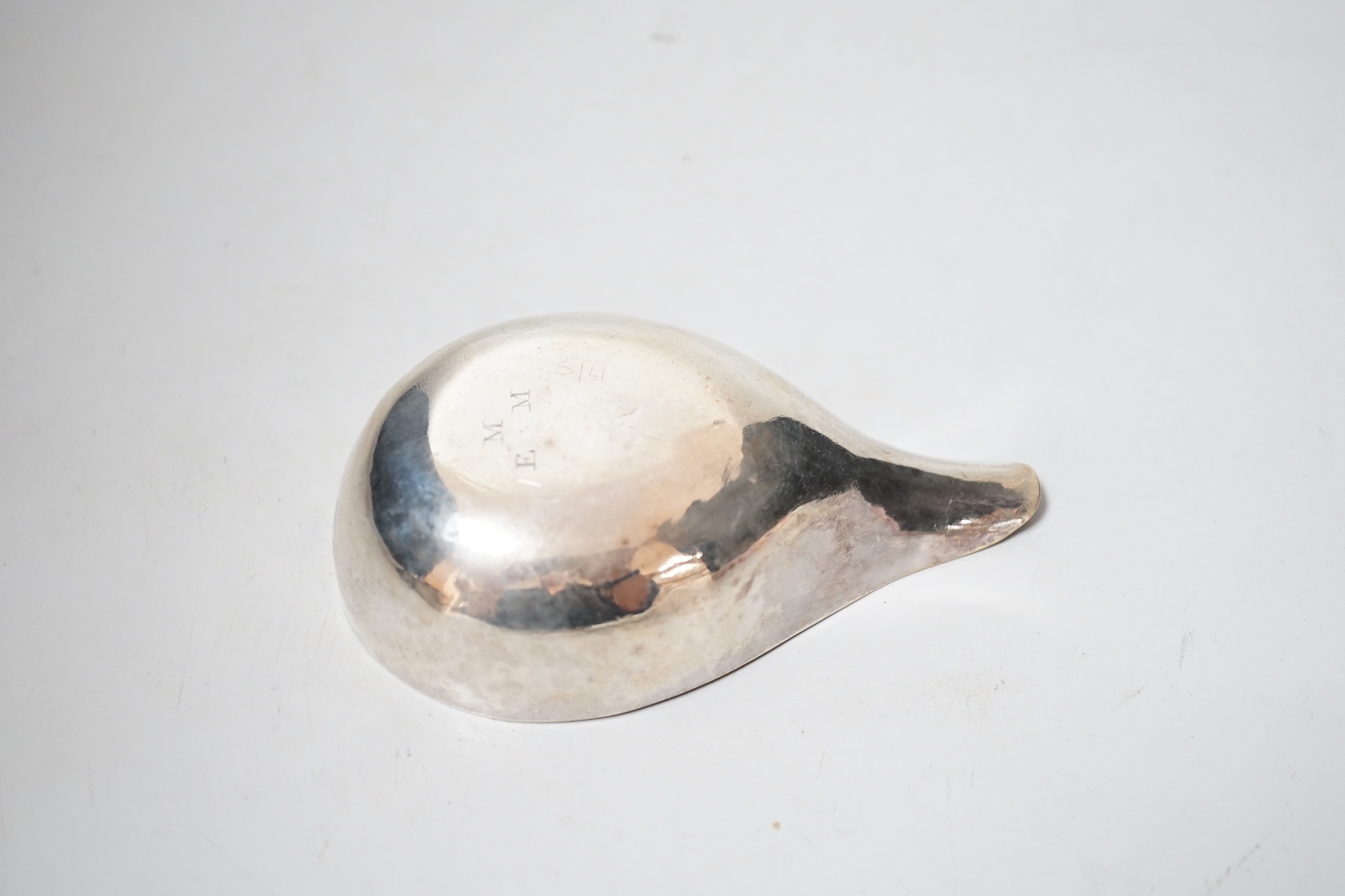 A Georgian silver pap boat, marks rubbed, 11cm, 64 grams.